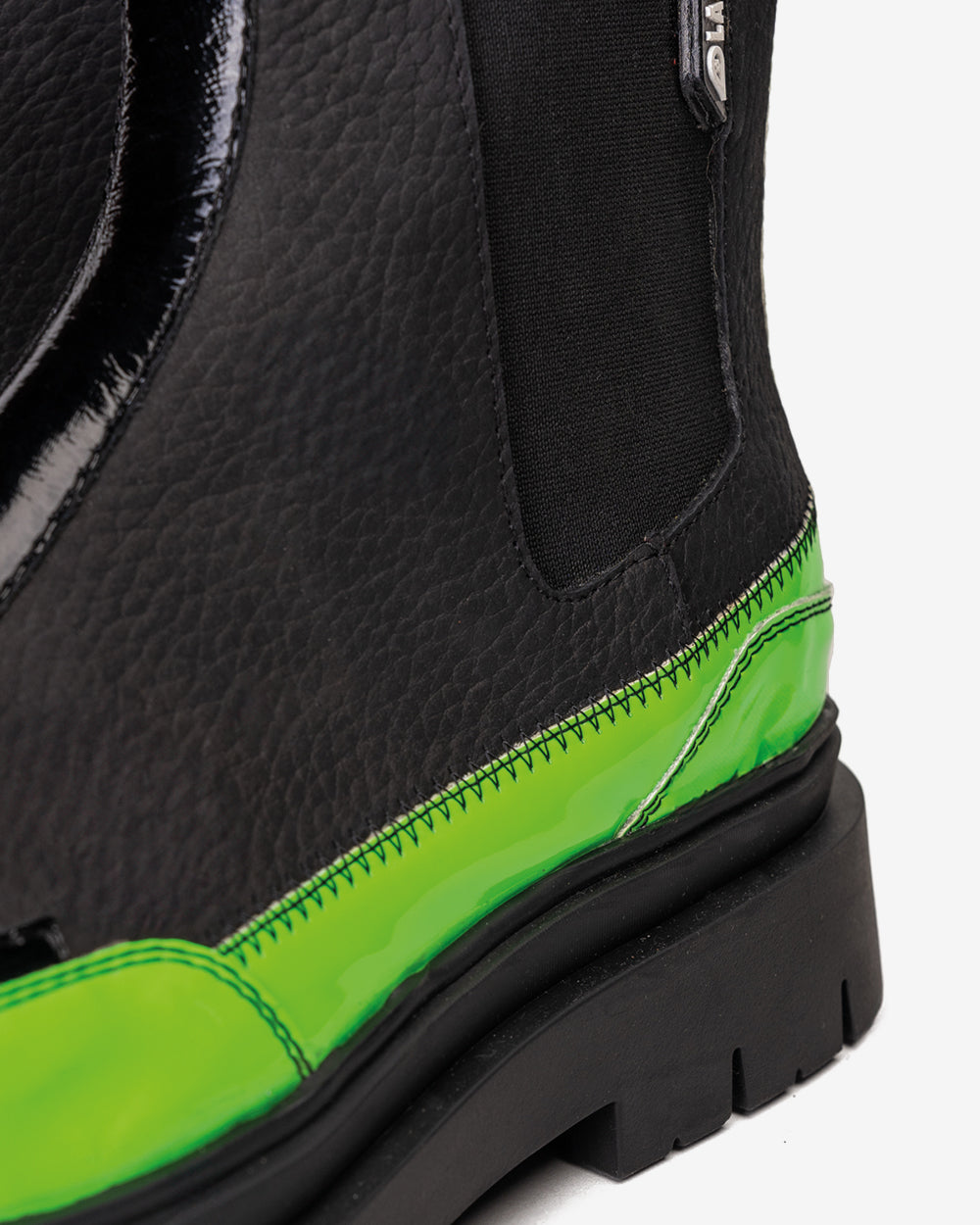 Gaff Leather Ankle Boot Black Green Landazuri