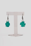 Aqua Cyan Clover Hanging Hoops By Lina